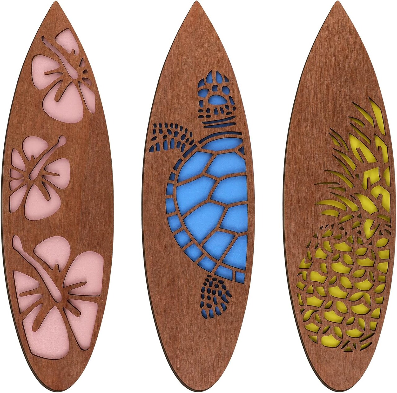 3 Pcs Surfboard Wall Decor Surfboard Hanging Sign Available in Sizes Summer Backdrop for Party Tropical Beach Room Decor Wooden Decoration for Hawaiian Luau(Hawaiian,15.75 x 4.46 x 0.2 Inch)